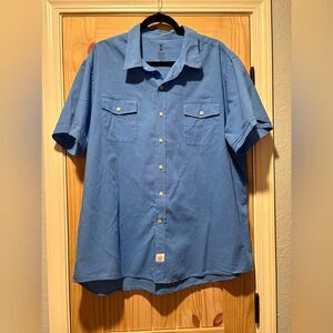 IZOD Shirt Mens Size XXL Blue Button Up Short Sleeve Cotton Button Front